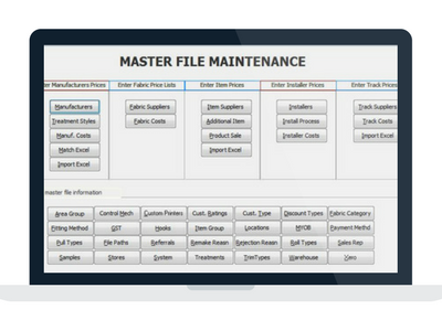 Manage products and pricing effortlessly with Drape and Blind software masterfiles.  All information is in the one places and can be accessed easily with DBs.