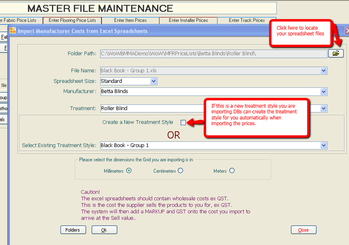 Drape and Blind software is flexible. Import your own supplier prices lists with DBs.